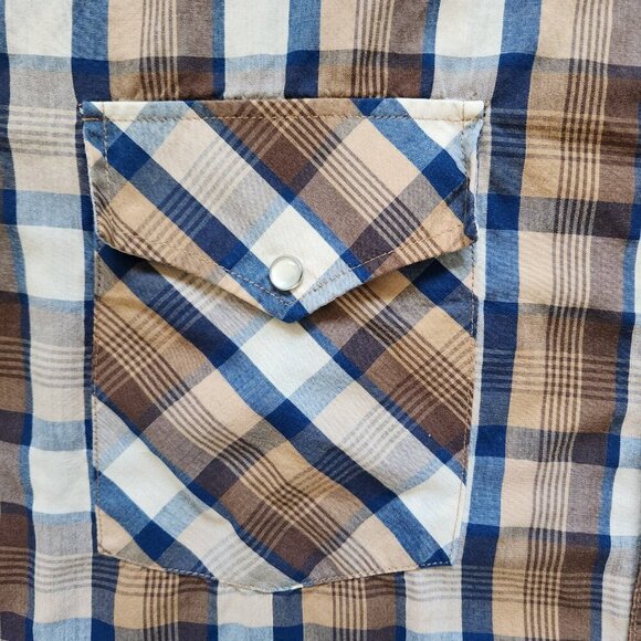 High Noon Mens Pearl Snap Shirt Size XL Brown Plaid Short Sleeve Western Country - Picture 4 of 6